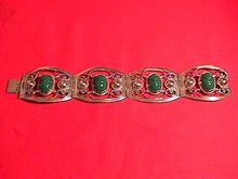 Sterling & Green Onyx Mayan Mask Bracelet