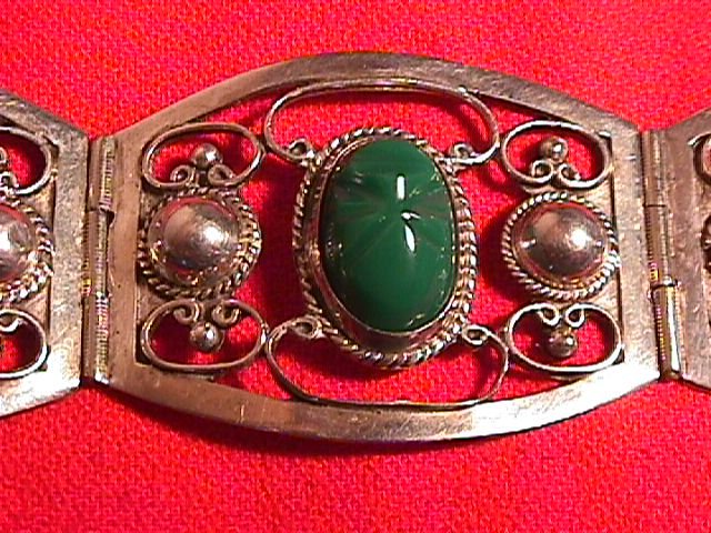Sterling & Green Onyx Mayan Mask Bracelet