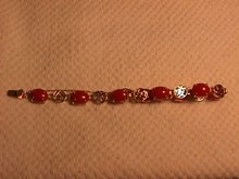 14K Solid Gold and Genuine Coral Asian Motif Bracelet