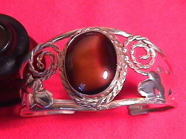 Sterling & Brown Agate ( Leaf & Rope) Bracelet