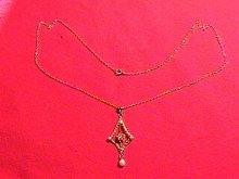 10k Solid Gold Diamond & Seed Pearl Lavalier