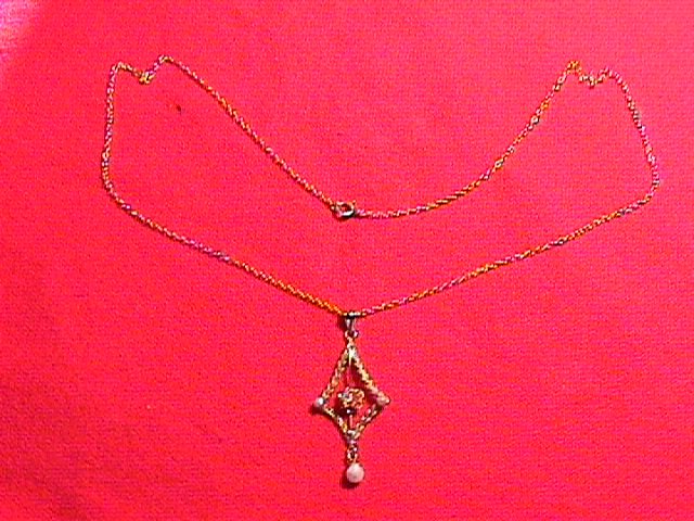 10k Solid Gold Diamond & Seed Pearl Lavalier