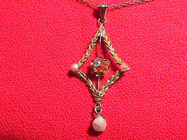 10k Solid Gold Diamond & Seed Pearl Lavalier