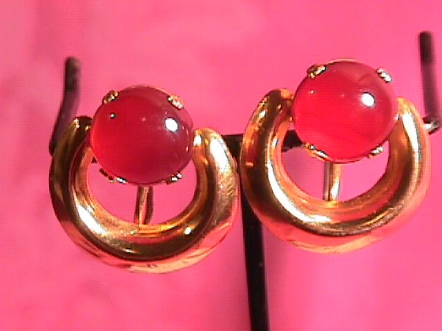 Sterling & Carnelian Stone Screw-Back Earrings