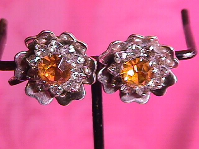 Sterling & Rhinestone Screw-Back Earrings