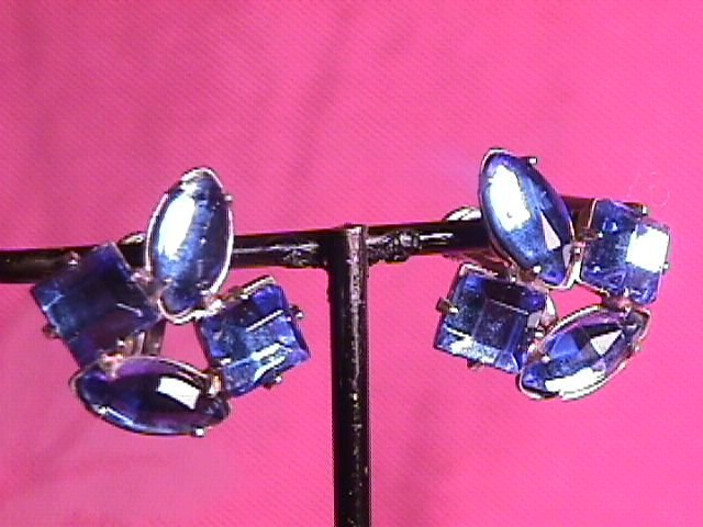 Sterling & Blue Rhinestone Screw-Back Earrings