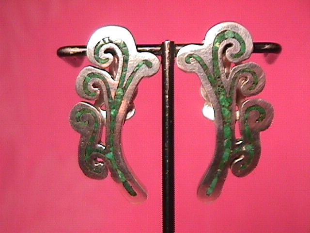 Crushed Turquoise Inlaid Clip-Back Earrings