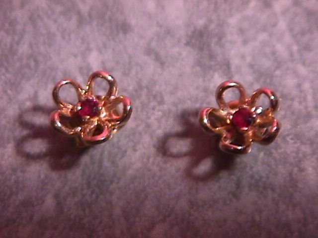 Gold & Garnet Flower Earrings