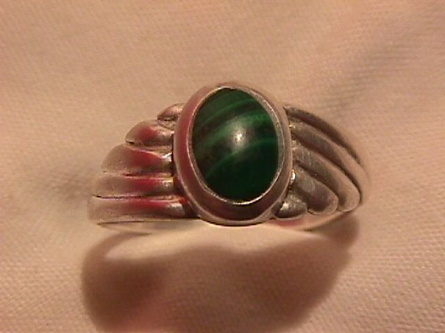 Sterling and Genuine Malachite Wing Form Ladies Ring