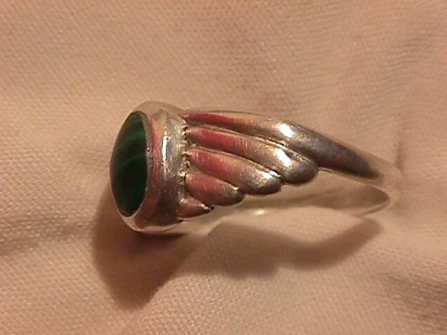 Sterling and Genuine Malachite Wing Form Ladies Ring