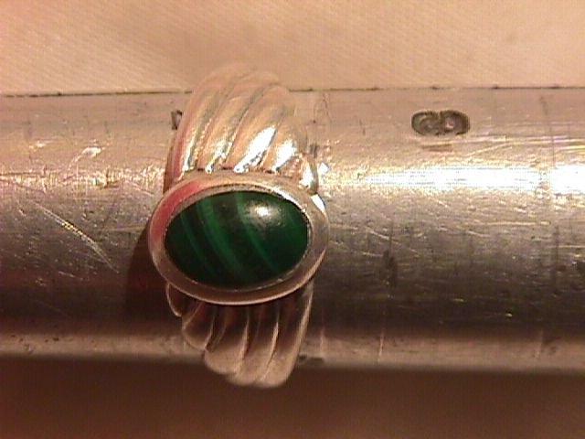 Sterling and Genuine Malachite Wing Form Ladies Ring