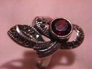 Retro Sterling Garnet and Marcasite Ring