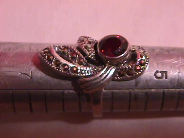 Retro Sterling Garnet and Marcasite Ring