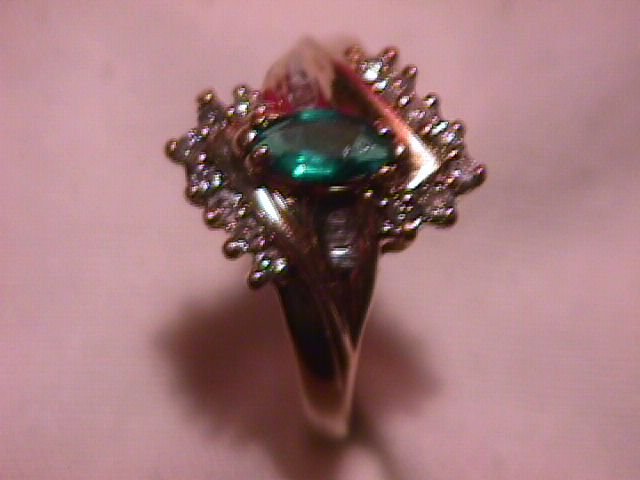 10K Gold and Diamond Ring with a Marquise Emerald