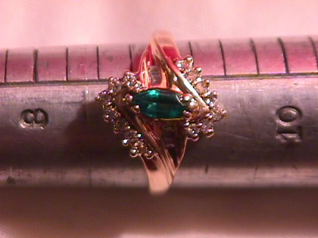 10K Gold and Diamond Ring with a Marquise Emerald