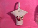 Porcelain Basket with Rose Bouquet and Gold Trim