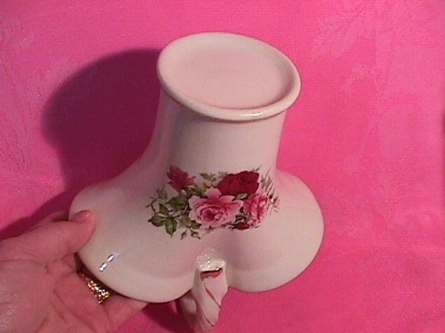 Porcelain Basket with Rose Bouquet and Gold Trim