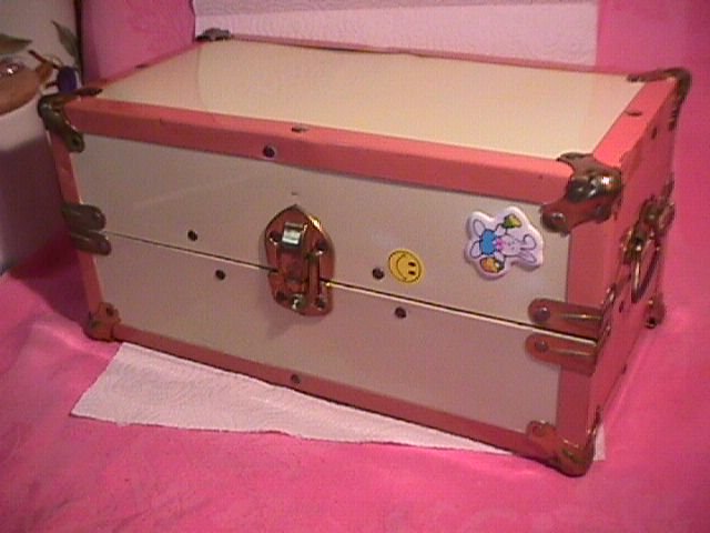 Pink & Cream Metal Trunk for Small Dolls