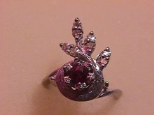 14k Solid White Gold=Diamond & Garnet Ladies Ring