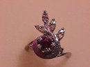 14k Solid White Gold=Diamond & Garnet Ladies Ring
