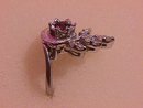 14k Solid White Gold=Diamond & Garnet Ladies Ring