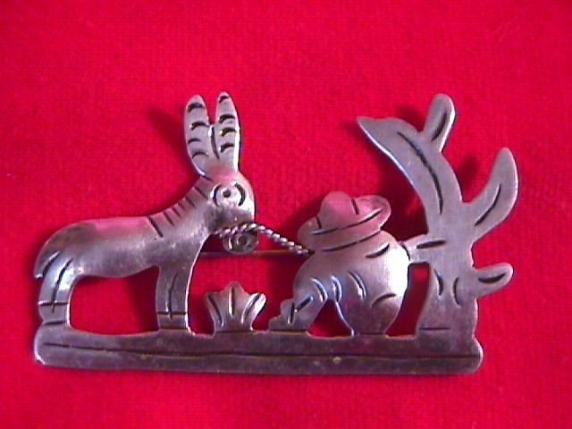 Vintage Sterling Nostalgic Mexican Scene Brooch