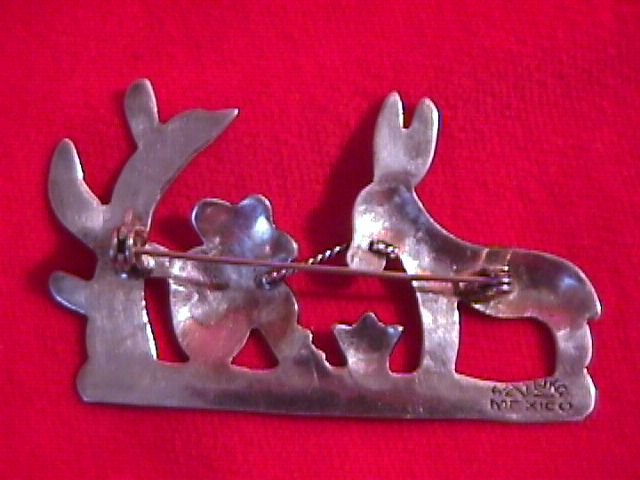 Vintage Sterling Nostalgic Mexican Scene Brooch