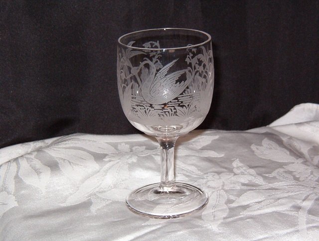 EAPG Etched Swan Goblet