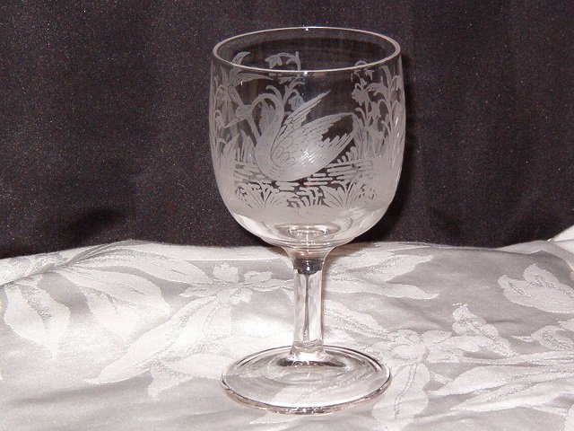 EAPG Etched Swan Goblet