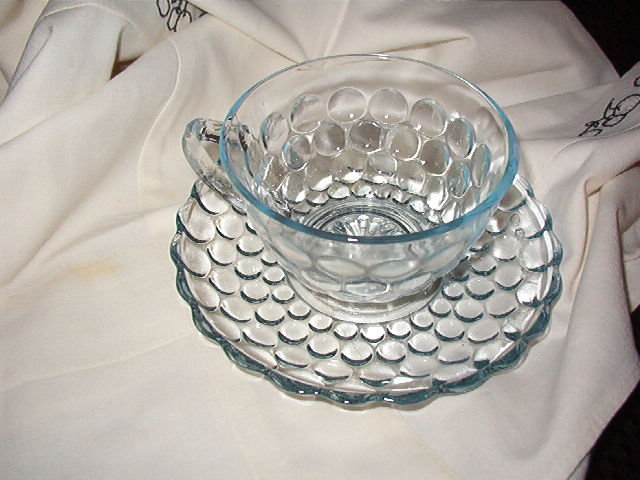 Anchor Hocking Bubble Blue Cup & Saucer
