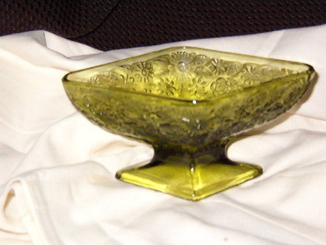 Indiana Glass Pineapple Floral Avocado Compote