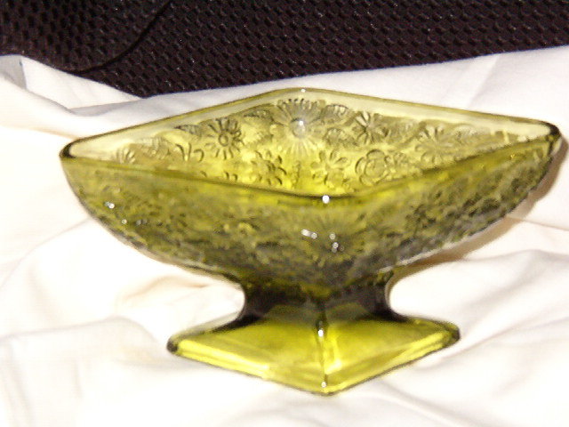Indiana Glass Pineapple Floral Avocado Compote