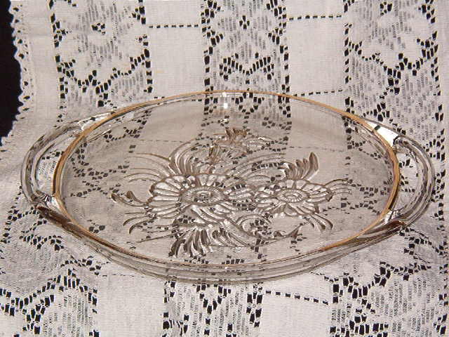Jeannette Glass Camellia Two Handled Tray