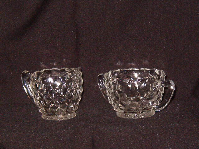 Jeannette Glass Cube Clear Creamer & Sugar