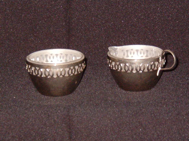 Glass Creamer & Sugar in Metal Holders Made in England