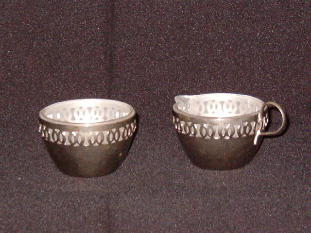 Glass Creamer & Sugar in Metal Holders Made in England