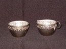 Glass Creamer & Sugar in Metal Holders Made in England