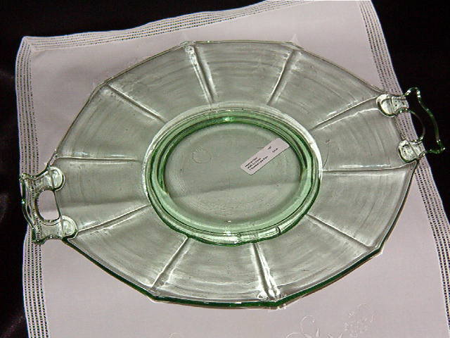 Imperial Glass Molly Lt. Green Two Handled Cake Plate