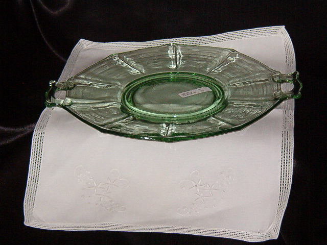 Imperial Glass Molly Lt. Green Two Handled Cake Plate