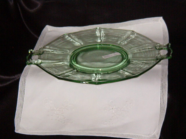 Imperial Glass Molly Lt. Green Two Handled Cake Plate