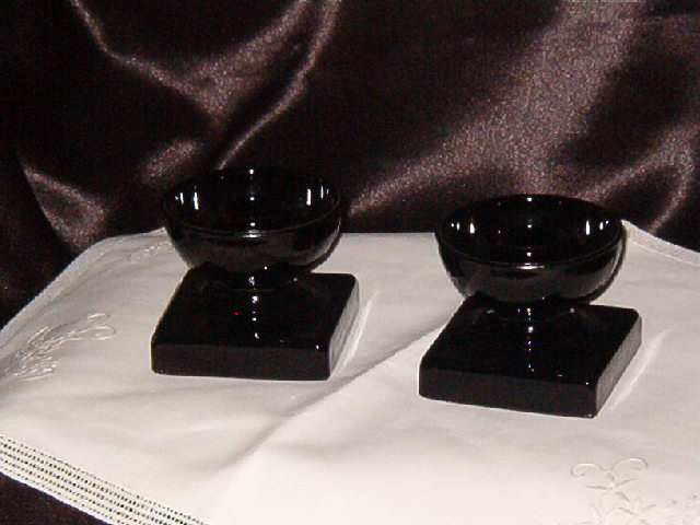 L E Smith Glass Mt Pleasant Black Pair of Single Light Candlesticks