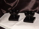 L E Smith Glass Mt Pleasant Black Pair of Single Light Candlesticks