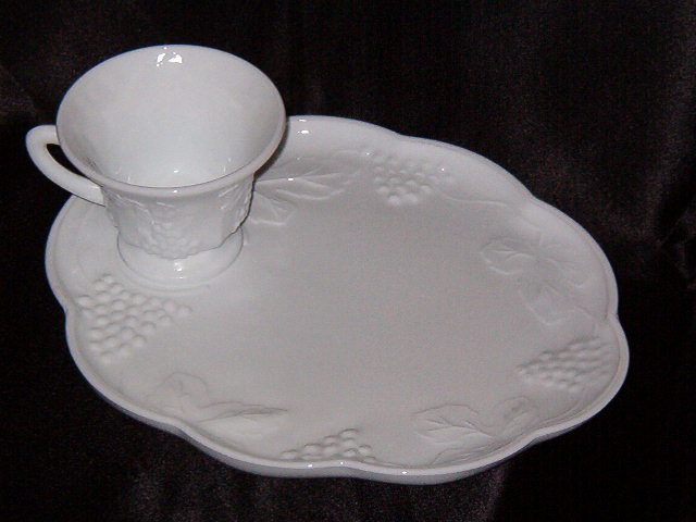 Colony Harvest Milk Glass Snack Tray w/Cup