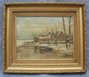 Antique Oil Painting Gold Frame Country Scene H. Bouvet