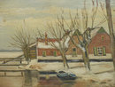 Antique Oil Painting Gold Frame Country Scene H. Bouvet