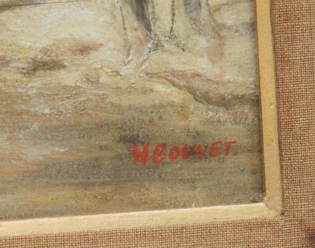 Antique Oil Painting Gold Frame Country Scene H. Bouvet