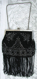Vintage Beaded Purse, Black & Silver