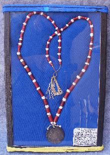 Early 19th Century Chumash Native American Beaded Necklace w/ Silver Piece 1807