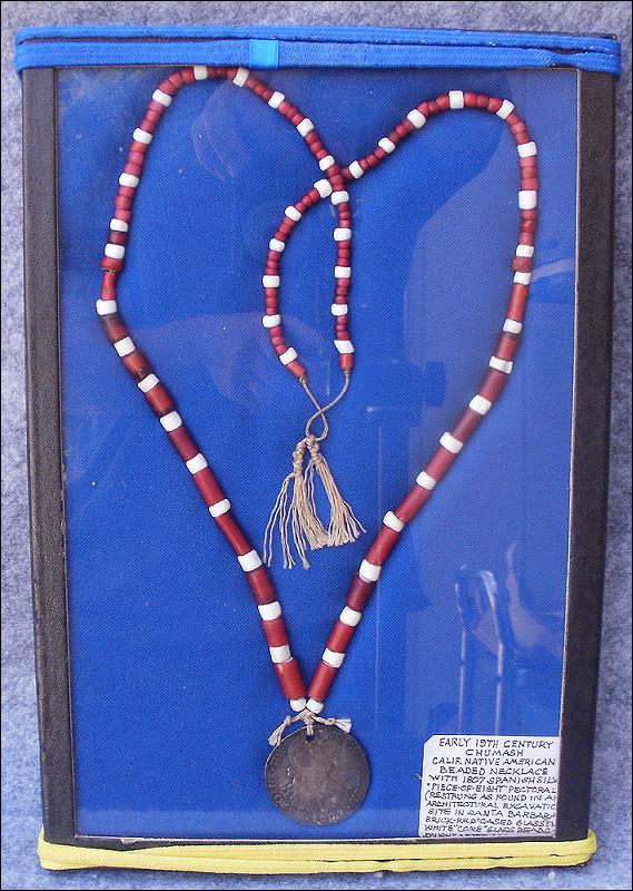 Early 19th Century Chumash Native American Beaded Necklace w/ Silver Piece 1807