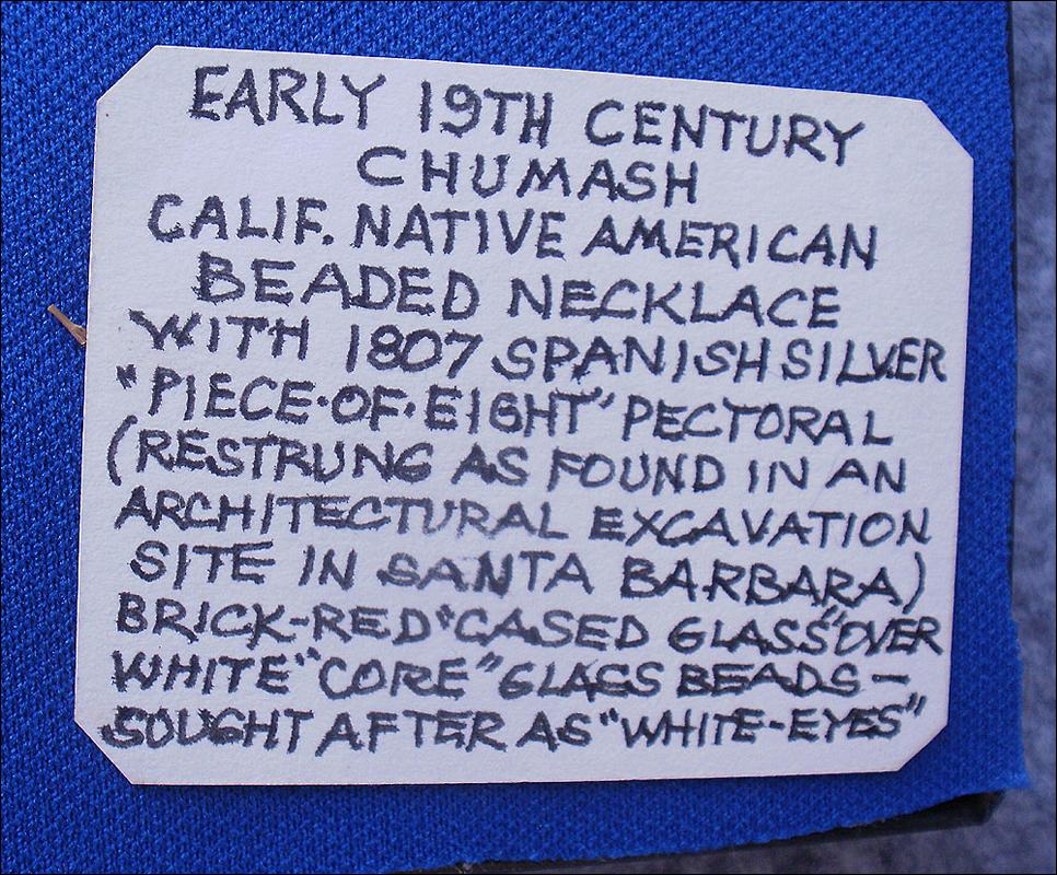 Early 19th Century Chumash Native American Beaded Necklace w/ Silver Piece 1807